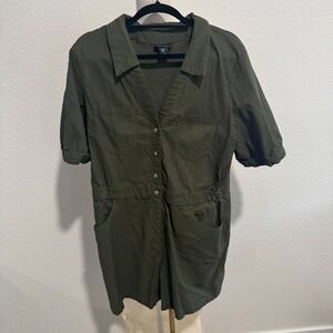 Nicola Hill New York Olive Green Utility Romper Jumpsuit Button Women's XL